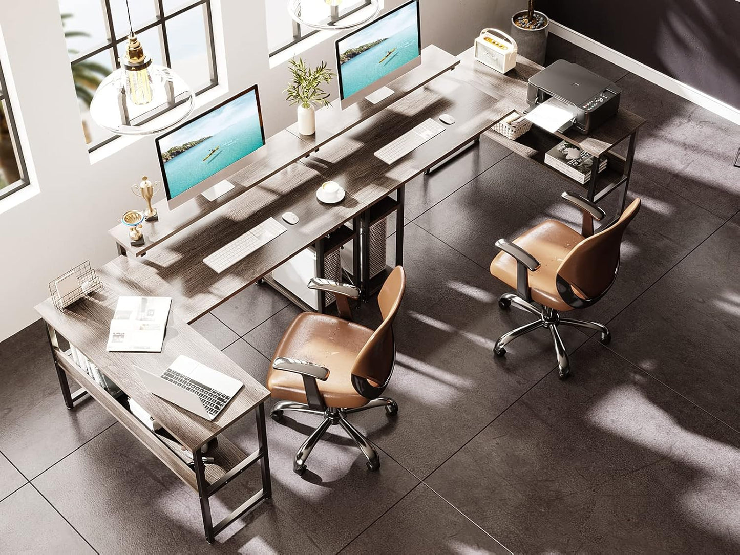 ODK L Shaped Computer Desk, 54" Reversible L Shaped Desk, Corner Computer Desk with Storage Shelves & Monitor Stand, Home Office Desk, Gaming Desk, Corner Desk, Writing Desk, Grey Oak