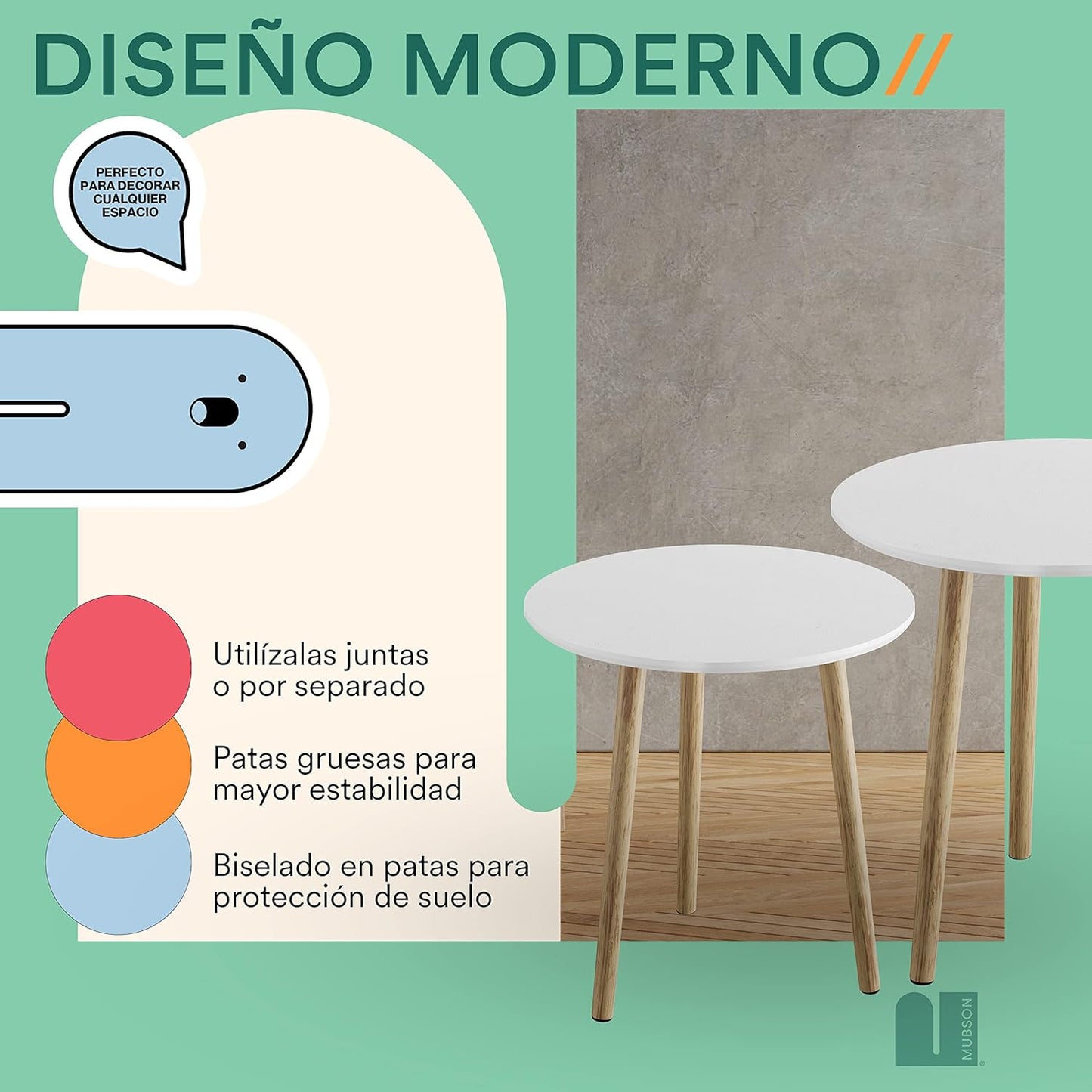 MUBSON Set of 2 Calisto Minimalist Coffee Tables | 48 x 48 cm | Coffee Table for Living Room Decoration | Bedside Table | Buro for Bedroom | MDF Wood Side Tables | Nesting Table