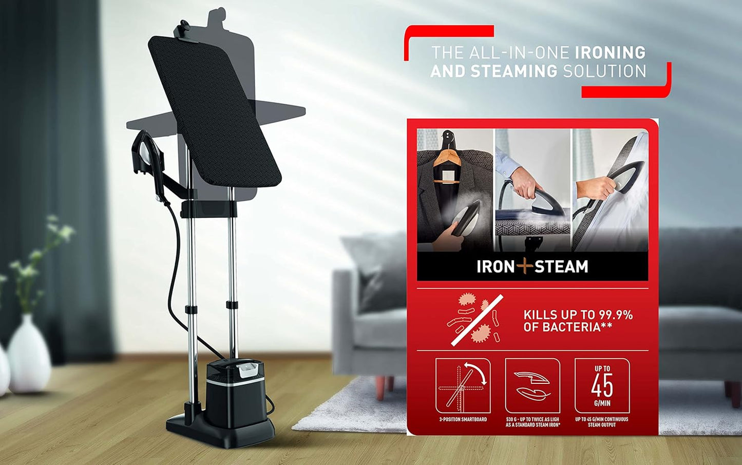 Tefal IXEO+ Garment Steamer, 45 gmin, 90 gmin, 2980 W, Black - QT1510E0