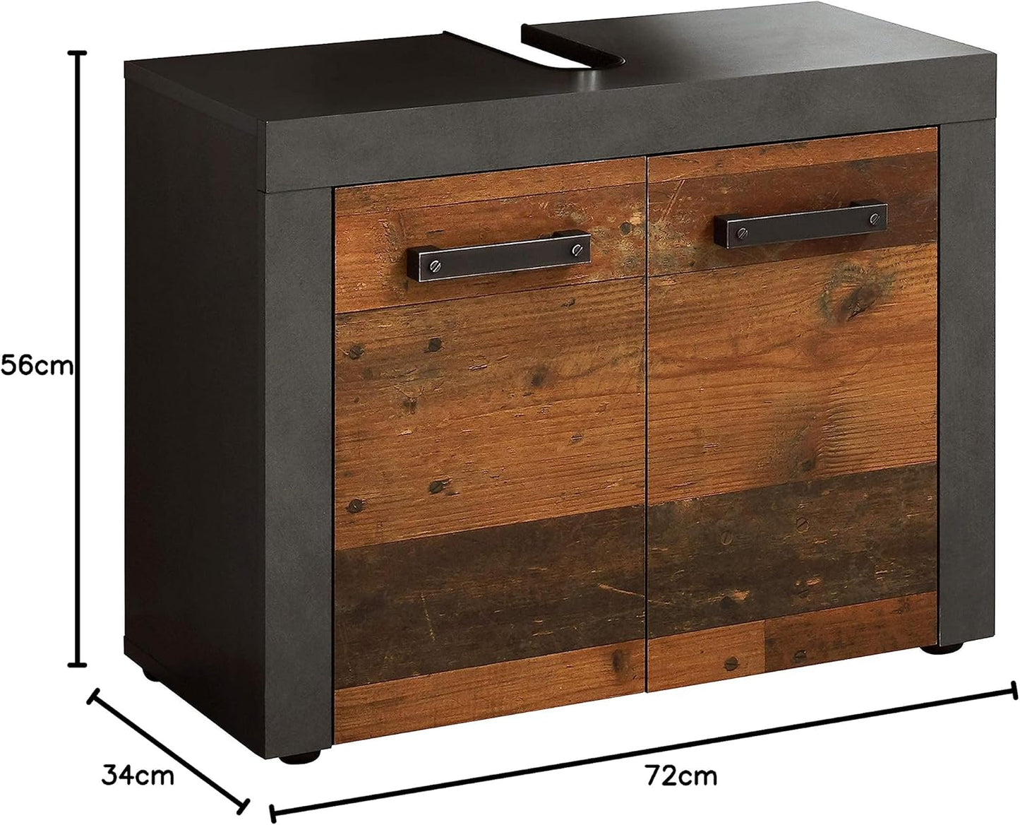 trendteam smart living Indy Bathroom Vanity Unit 72 x 56 x 34 cm in Old Wood Front with Matera Body and Panel with Lots of Storage Space