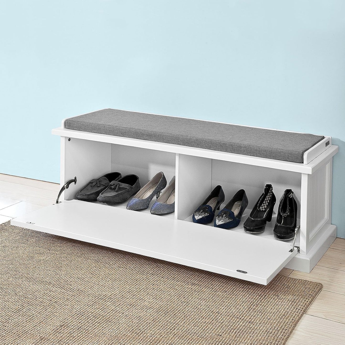 FurniFlex FSR41-W Container Bench with One Large Wardrobe and Cushion, 105 cm Length