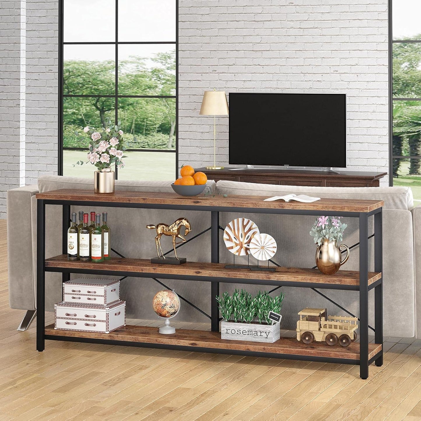 Tribesigns 71" Sofa Tables,Extra Long Couch Table, Narrow Long Console Table, Entryway Table,Sofa Table with 3 Tiers Storage Shelves