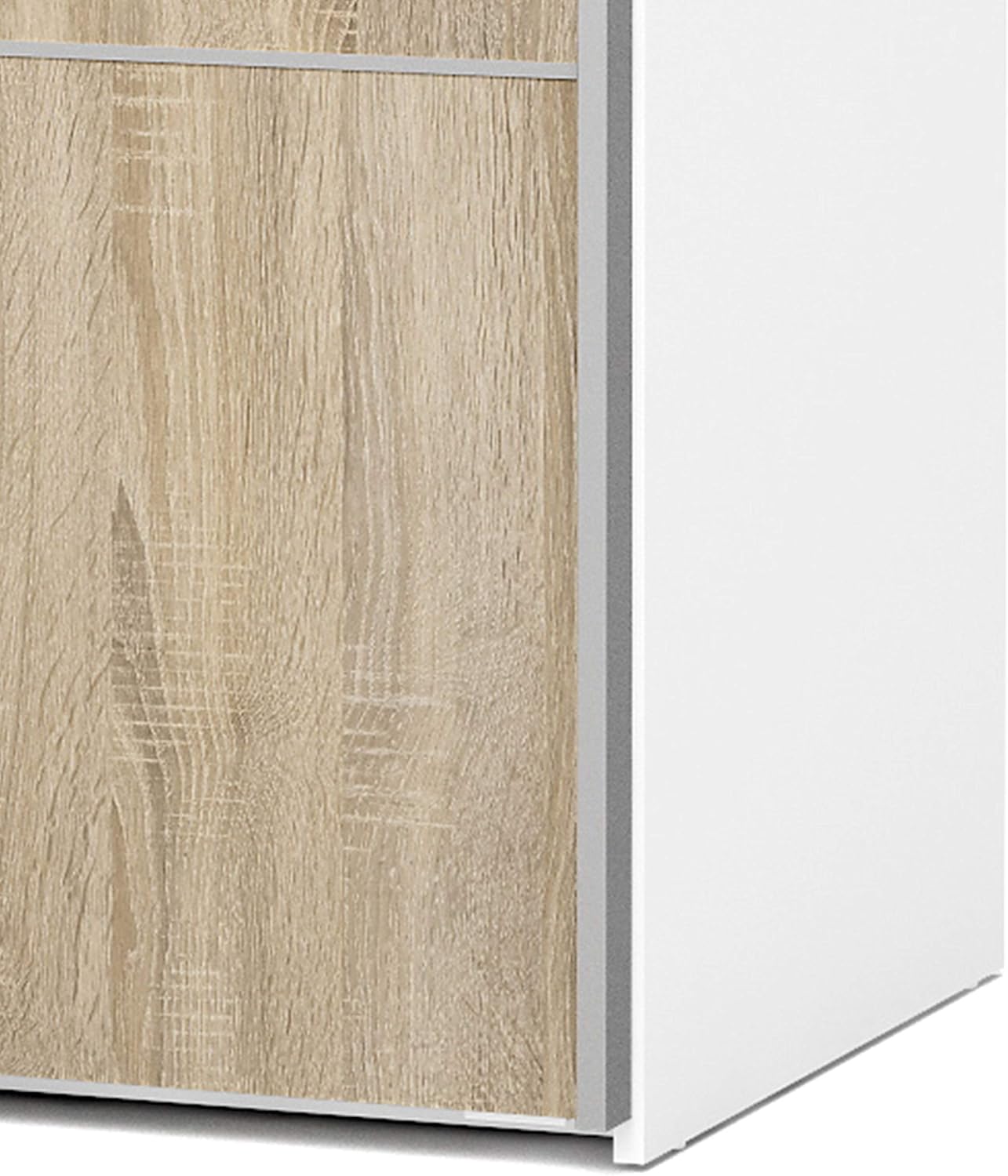 Furniture To Go | Verona Sliding Wardrobe 120cm in White with Oak Doors with 5 Shelves