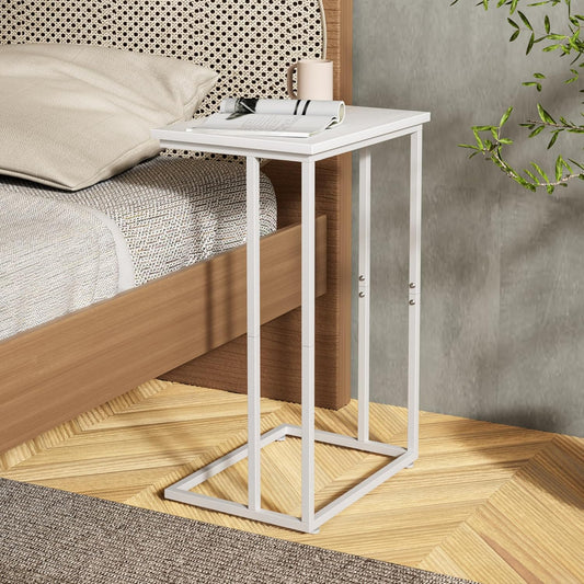 Innerjoin Wide C Side Table,C Couch Laptop Table with Metal Frames, Small Snack End for Sofa and Bed, Retro Table, Living Room Bedroom, Industrial Style, White