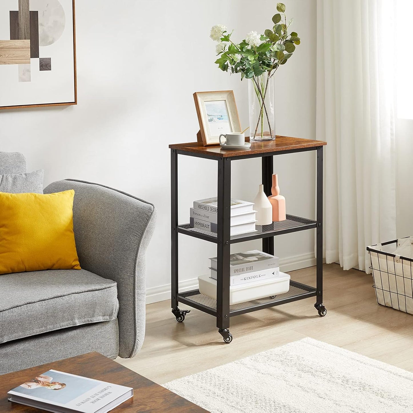 IBUYKE Serving Cart Trolley 60x40x81cm, Industrial Kitchen 3 Levels Shelves, Rolling Utility Cart with 4 Wheels, Heavy Duty Storage Organiser for Kitchen living room TMJ011H