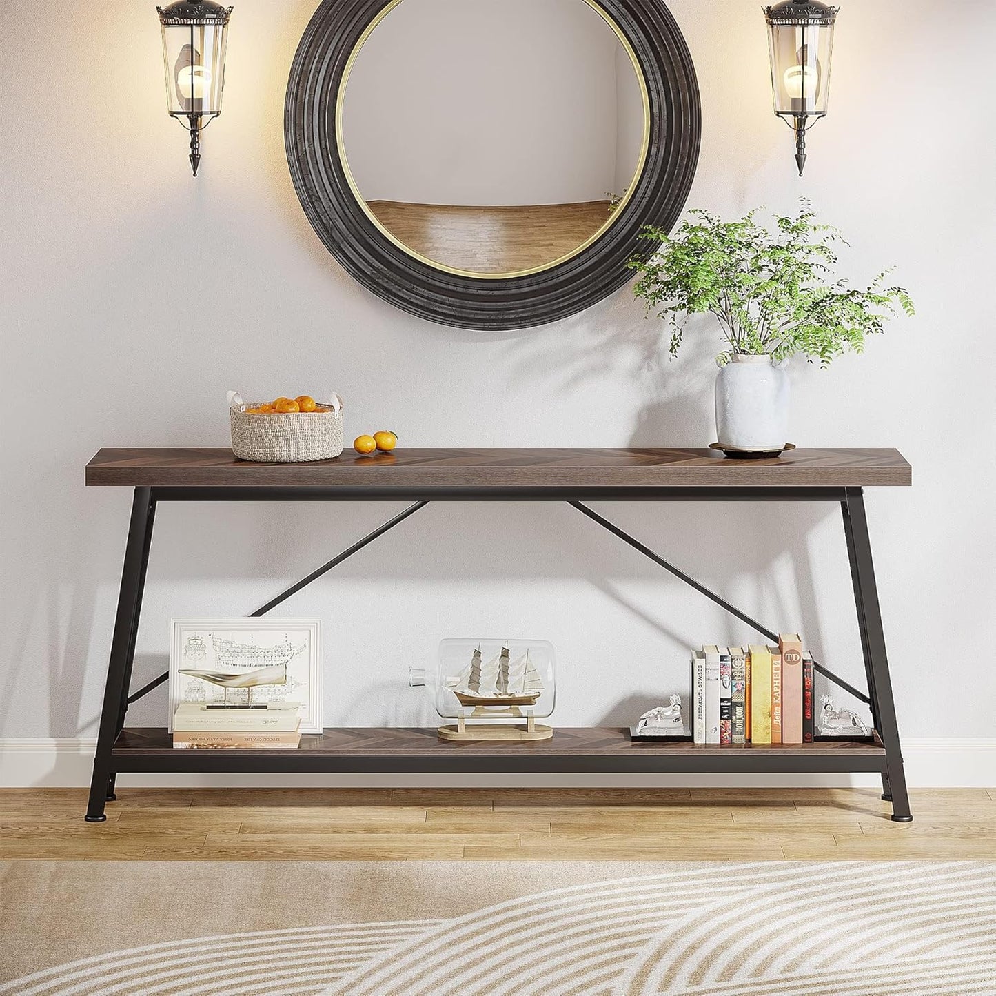 Tribesigns 70.9 Inches Extra Long Sofa Table Behind Couch, Industrial Entry Console Table for Hallway, Entryway, Living Room, Brown
