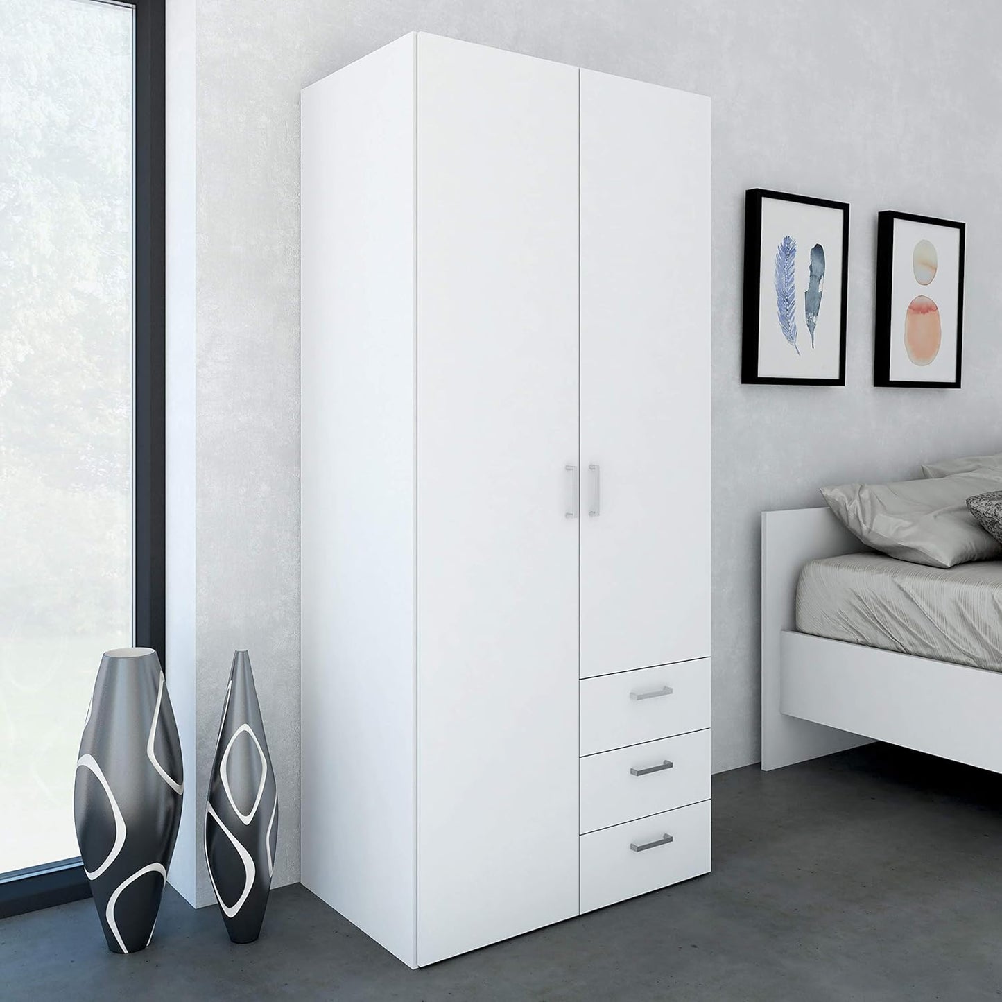 Furniture To Go | Space, Wood, White, Wardrobe with 2 Doors + 3 Drawers