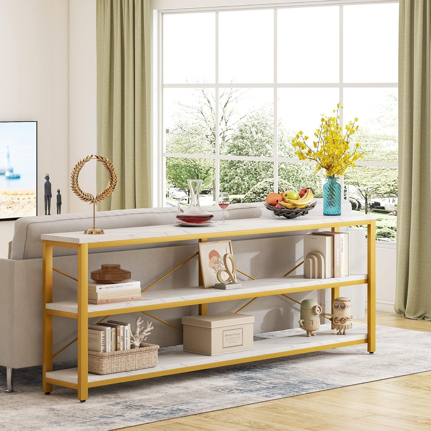 Tribesigns 71" Sofa Tables,Extra Long Couch Table, Narrow Long Console Table, Entryway Table,Sofa Table with 3 Tiers Storage Shelves