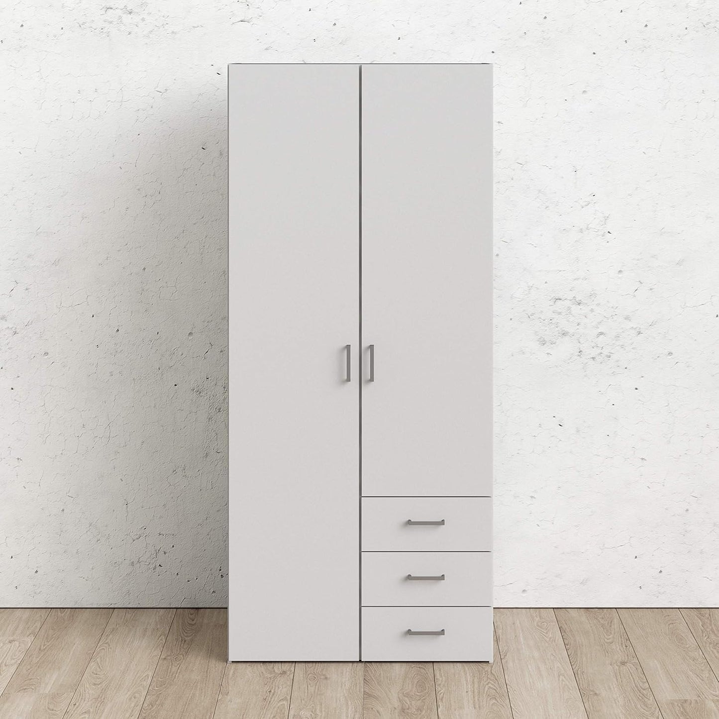 Furniture To Go | Space, Wood, White, Wardrobe with 2 Doors + 3 Drawers
