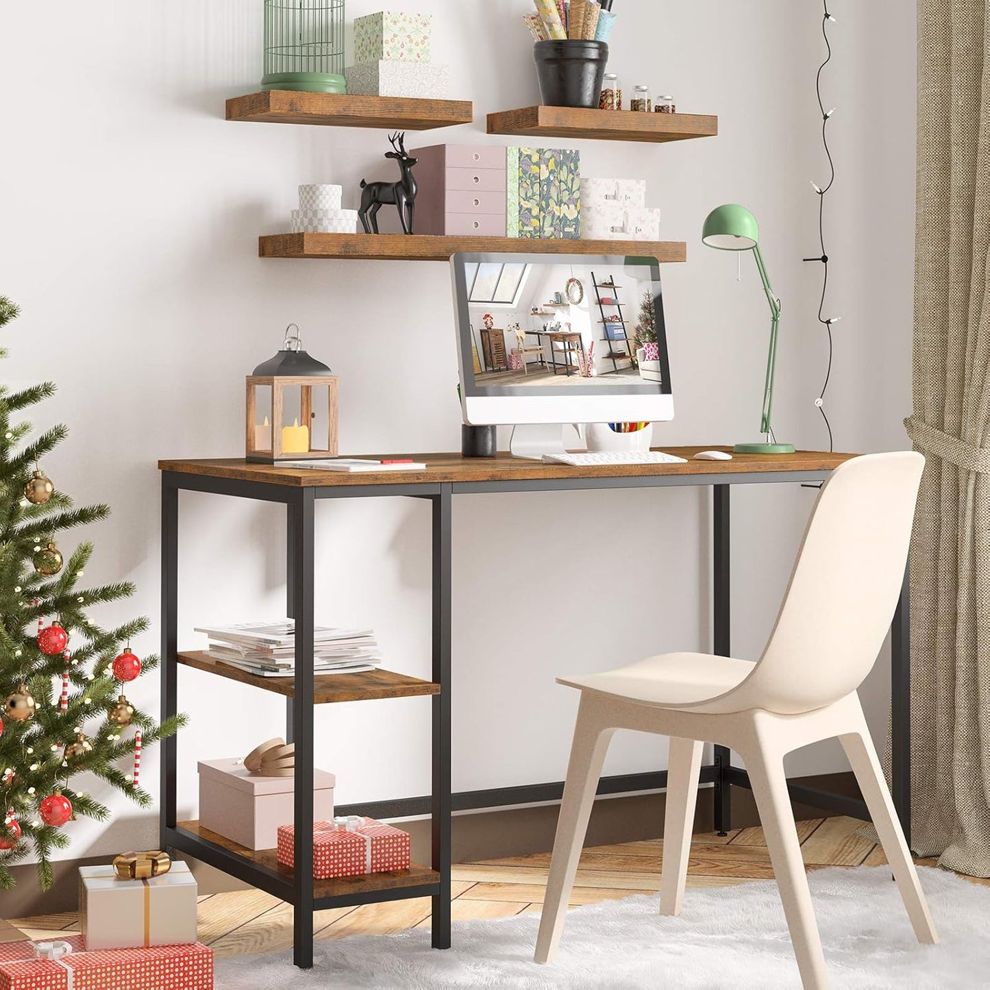 HOOBRO Computer Desk, 47.2 Inch Writing Desk with Adjustable Shelf on Left or Right, Office Study Desk for Laptop, Sturdy Metal Frame, for Home Office, Easy Assembly, Rustic Brown and Black BF59DN01