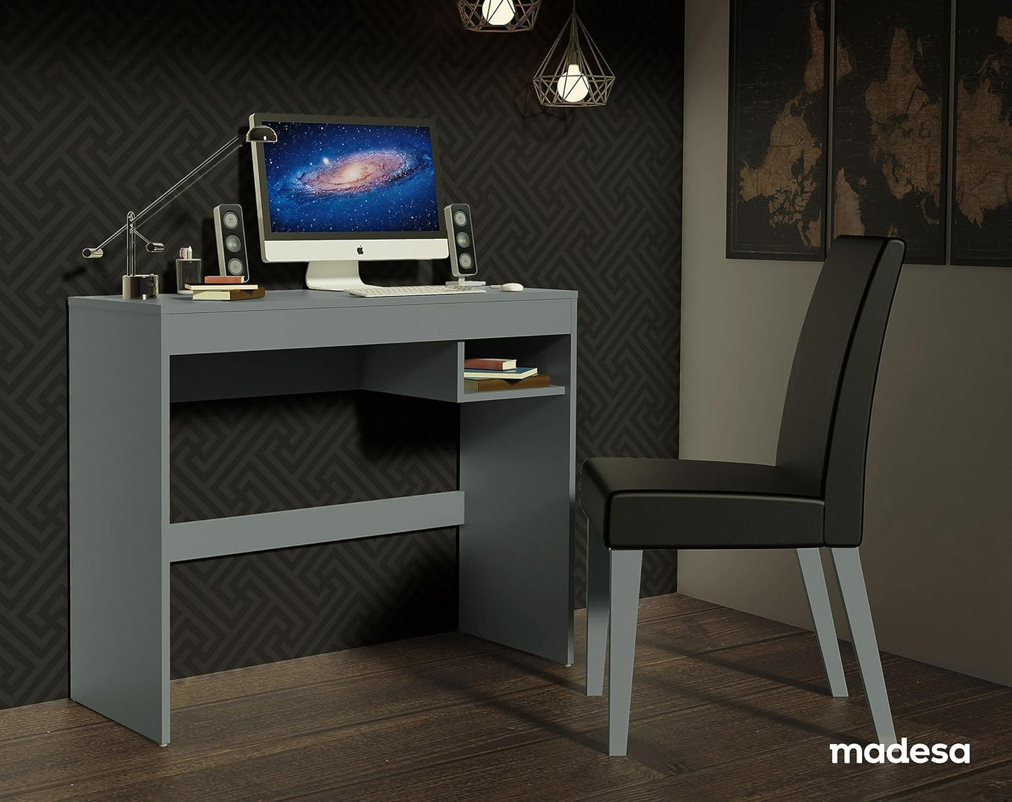MADESA Compact Home Office Computer Desk, Small Study Writing Table, Workstation, 91 W x 76 H x 36 D Cm - Grey