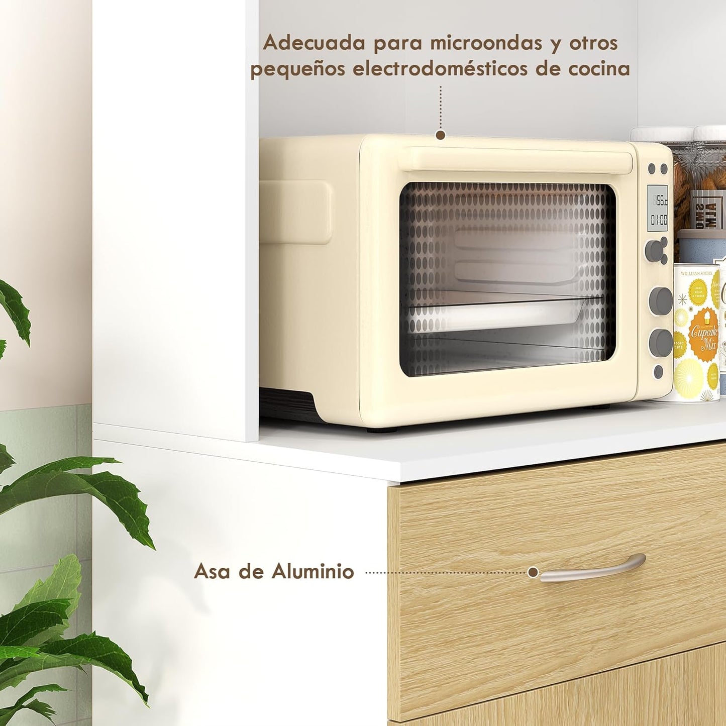 HOMCOM Kitchen Cupboard Kitchen Cabinet Kitchen Auxiliary Cabinet with Drawer Doors and Adjustable Anti-tip Shelves for Dining Room Living Room 80 x 40 x 180 cm Natural and White