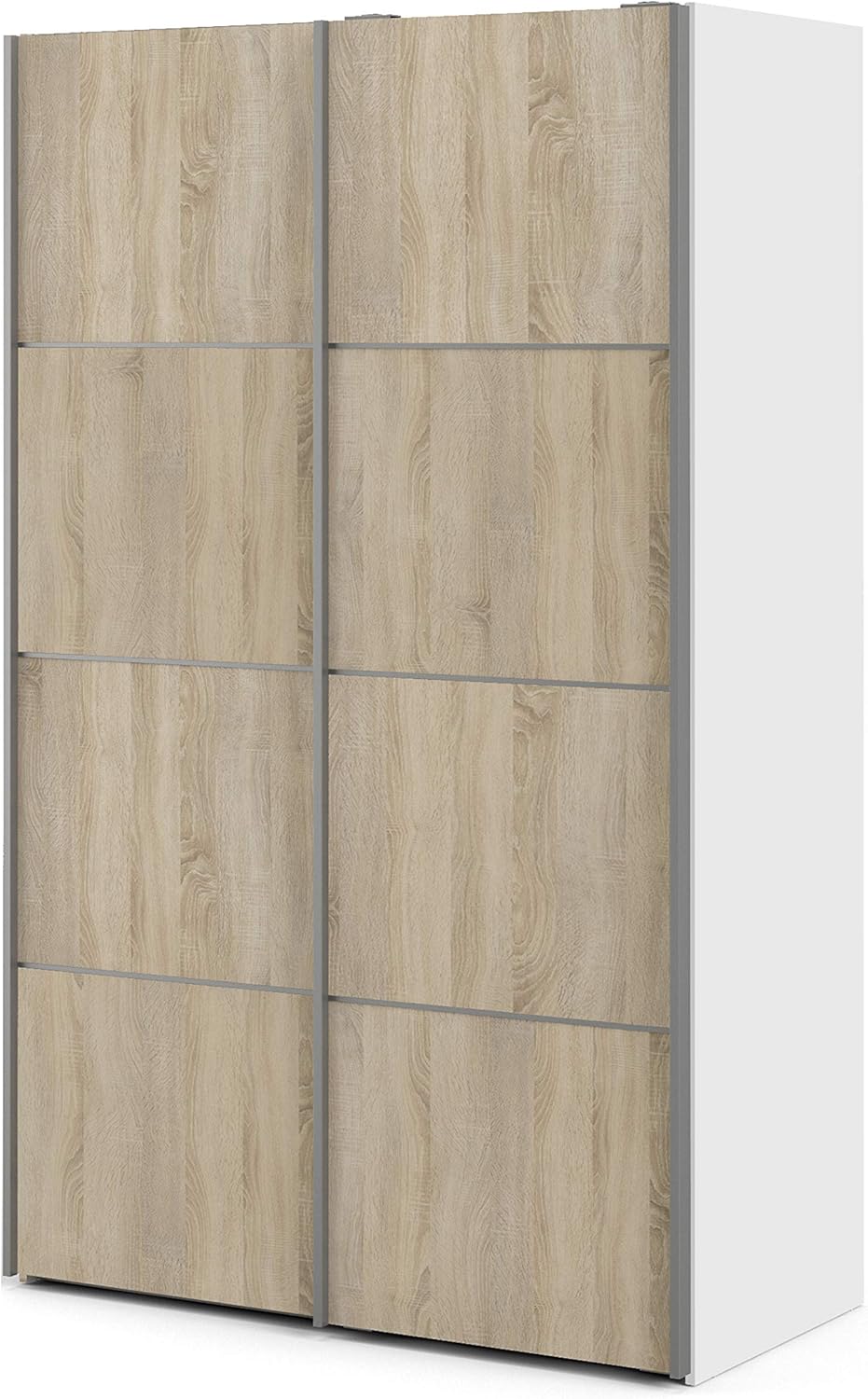 Furniture To Go | Verona Sliding Wardrobe 120cm in White with Oak Doors with 5 Shelves