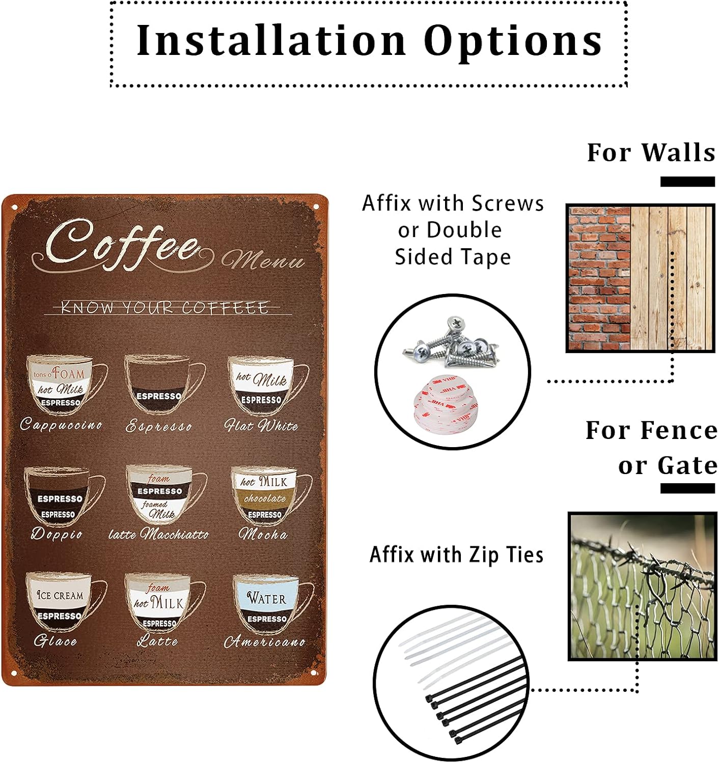 Giwawa Retro Coffee Menu Tin Sign Cafe Signs Know Your Coffee Tin Signs Wall Retrospective Art Man Cave Metal Bar Pub Poster Metal Decor Poster Ptyle Wall Hanging 12 X 8in