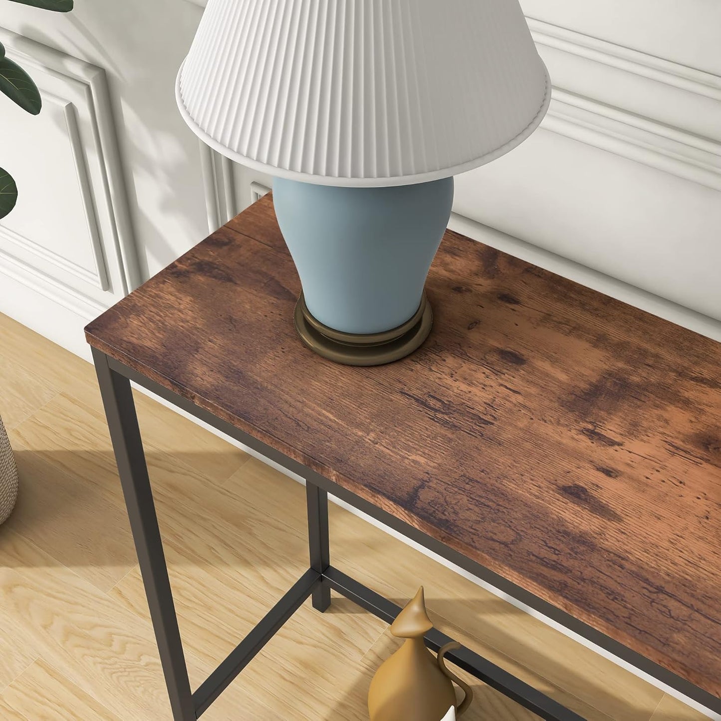 FOUBAM Console Table, Narrow Entryway Tables, Thin Sofa Table Behind Couch Table, Long Hallway Table for Living Room, Sturdy Coffee Snack Table, Side Table,End Table (Black & Brown)