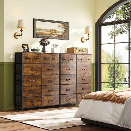 WLIVE Tall Dresser for Bedroom with 12 Drawers, Chests of Drawers, Fabric Dresser for Bedroom, Closet, Fabric Storage Dressers with Drawers, Steel Frame, Rustic Brown Wood Grain Print