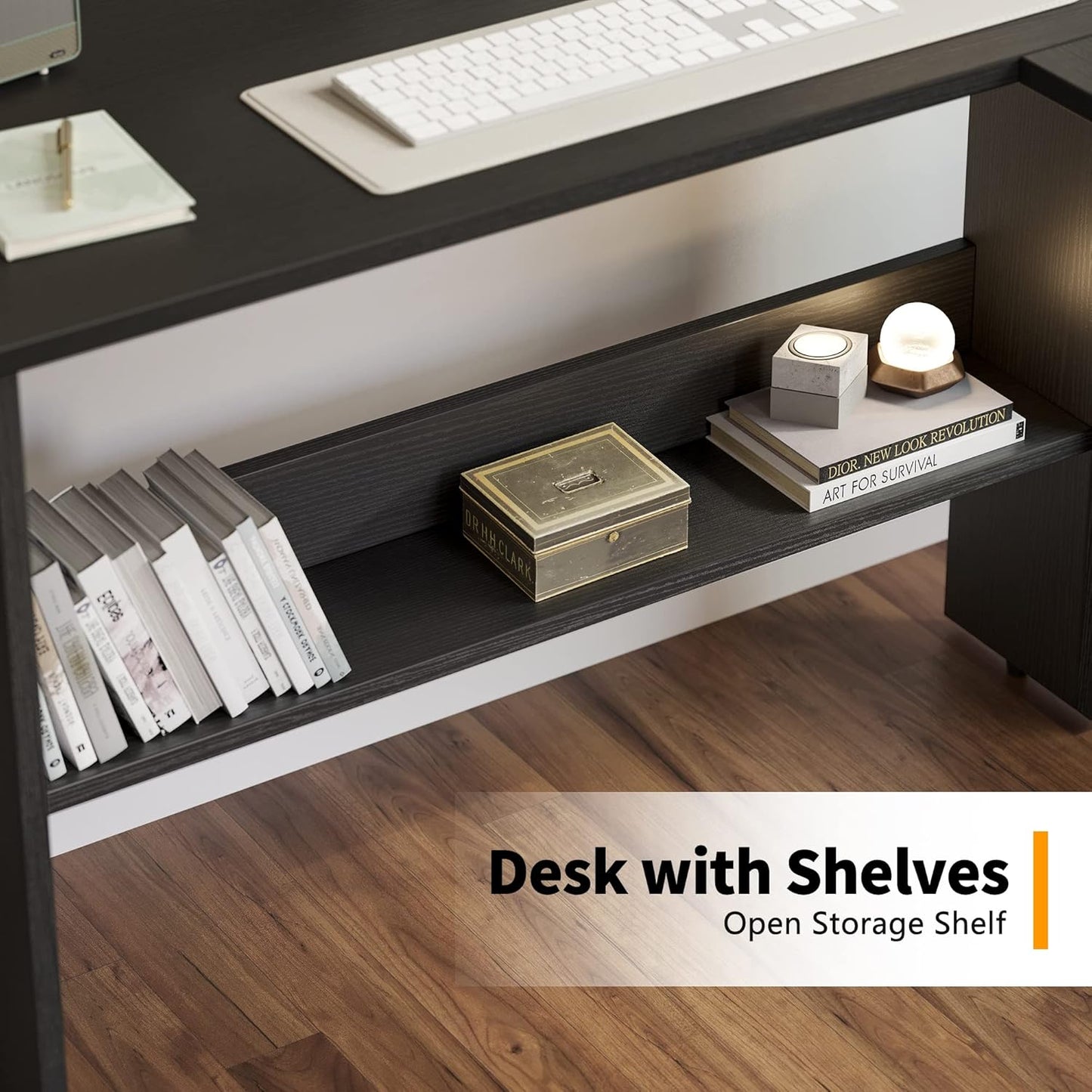 CubiCubi L Shaped Desk, 54.3 Inch Corner Computer Desk with Storage Shelves, Home Office Workstation for Study or Working, Black