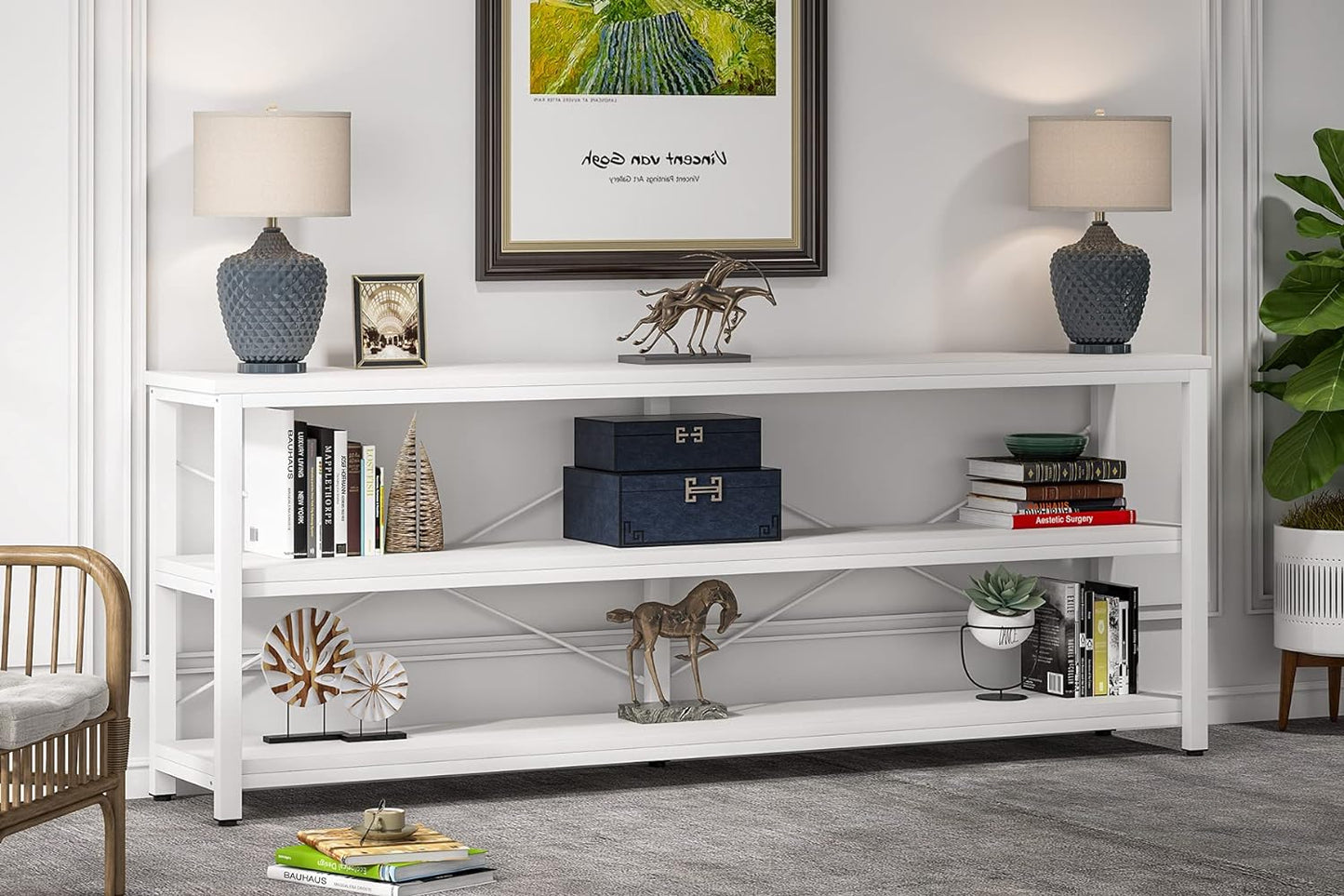 Tribesigns 71" Sofa Tables,Extra Long Couch Table, Narrow Long Console Table, Entryway Table,Sofa Table with 3 Tiers Storage Shelves