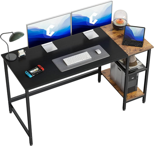 CubiCubi Computer Desk with Monitor Stand and Storage Shelves, 47 inch Writing Study Table for Home Office