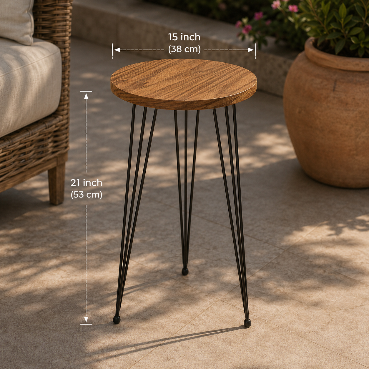 Set of 2 Pine Wood End Tables Round Wood Sofa Side Coffee Tables for Small Spaces
