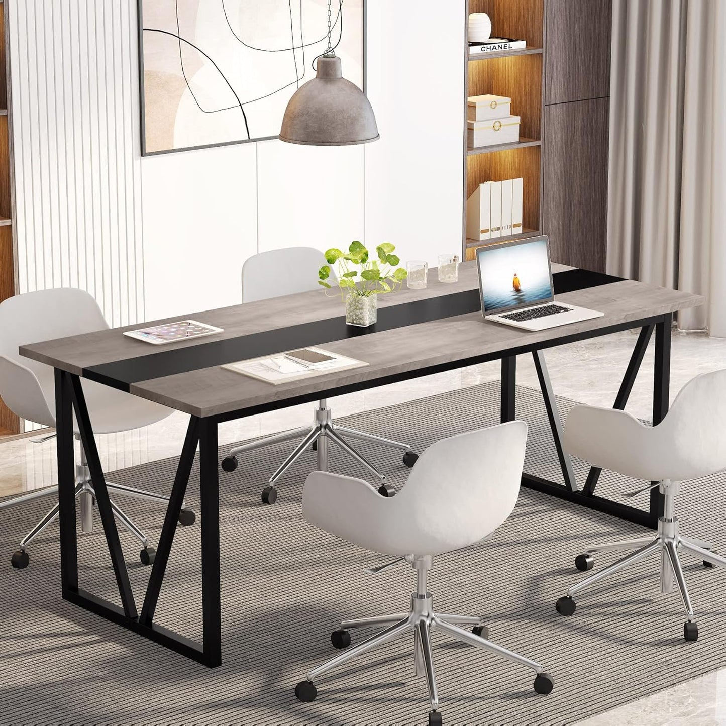 Tribesigns 6FT Conference Table, 70.8W x 31.5D inch Meeting Seminar Table for Office Conference Room, Modern Rectangular Training Table Boardroom Desk with Metal Frame (Grey)