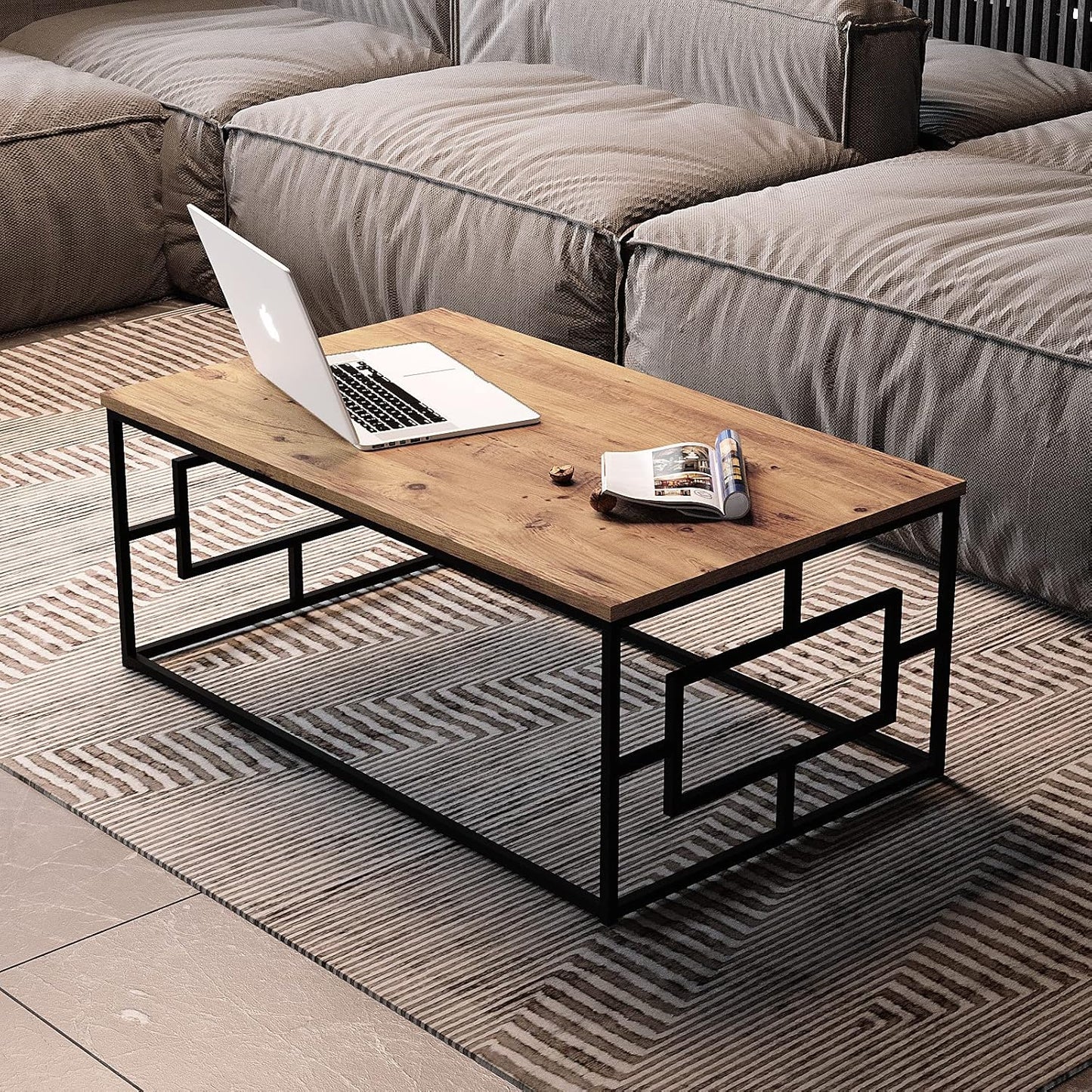 Yurupa Coffee Table,Living Room Table,Side Table,Coffee Table,Sofa Table,Easy Assembly,Metal,Industrial Design,Vintage,Wood Look,For Living Room,Balcony, Office,Home,Bedroom,VG12-A