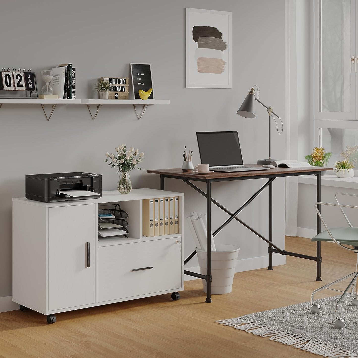 Panana Office File Cabinet with Lock (White)