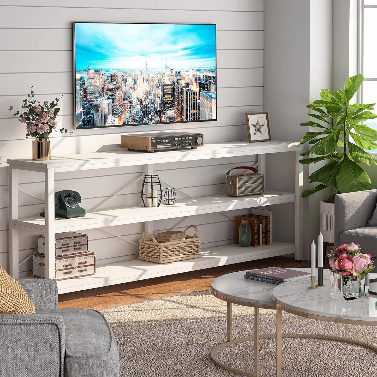Tribesigns 71" Sofa Tables,Extra Long Couch Table, Narrow Long Console Table, Entryway Table,Sofa Table with 3 Tiers Storage Shelves