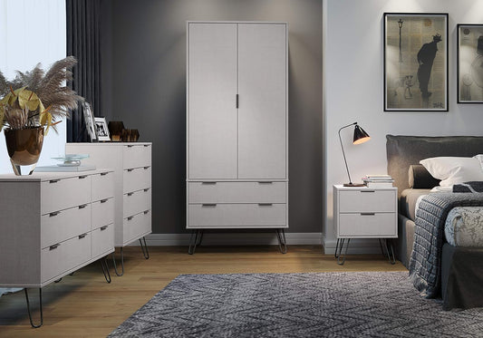Home Source Double Wardrobe Cupboard Bedroom Storage with Clothes Rail, Engineered Wood, Grey, 2 Door 2 Drawer