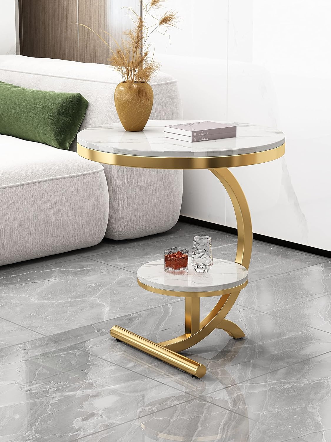 LYLY Nordic Living Room Coffee Table - Balcony & Corner Sofa Table, Stainless Steel, Small & Round Glass Top