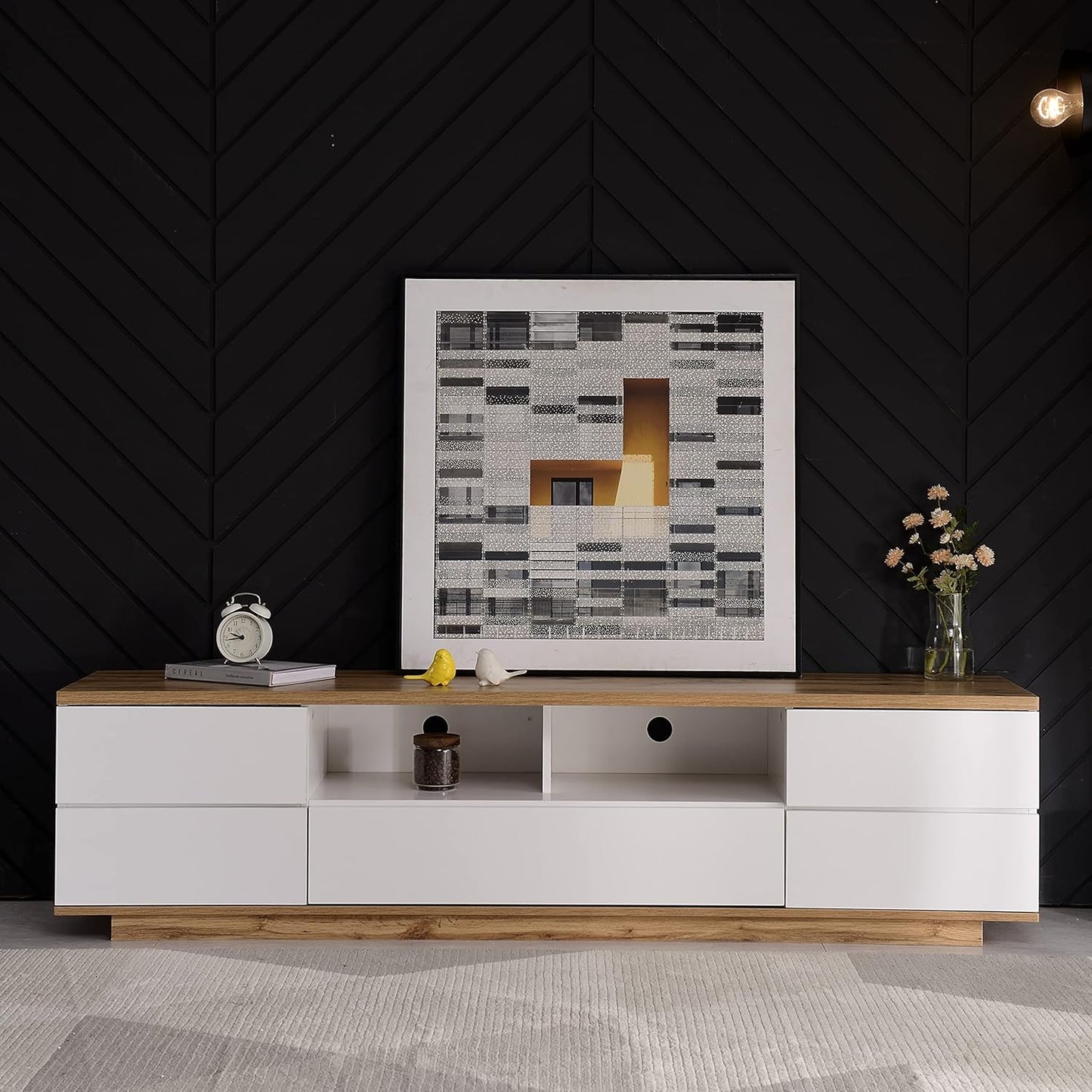 Merax Wood TV Stand Entertainment Center with Storage Cabinets & Open Shelves, Modern TV Console Table for TVs Up to 80” for Living Room Bedroom (White)