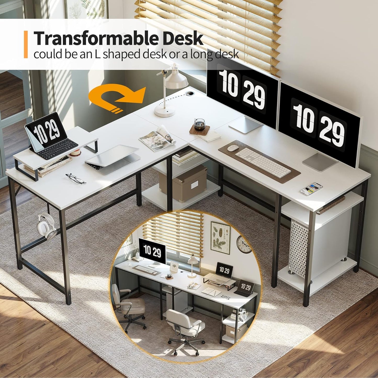 CubiCubi L Shaped Desk White