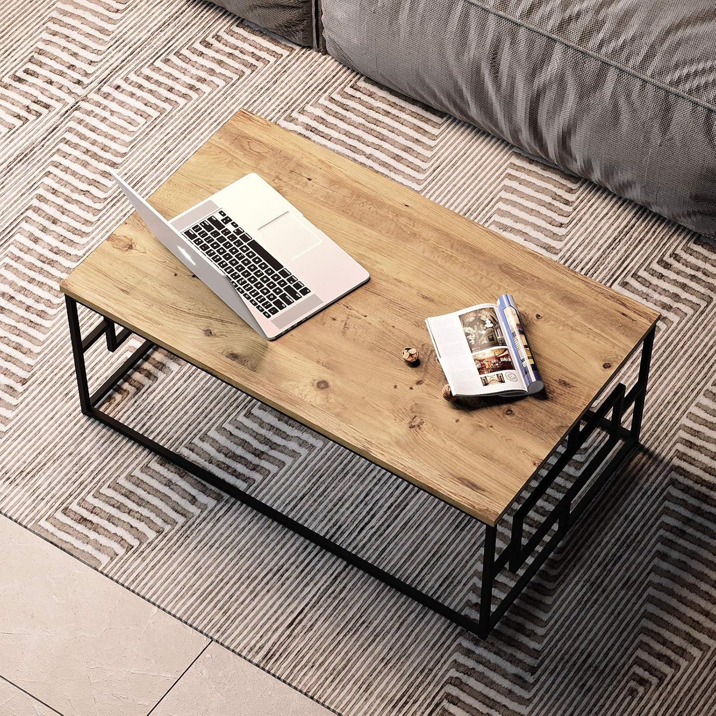 Yurupa Coffee Table,Living Room Table,Side Table,Coffee Table,Sofa Table,Easy Assembly,Metal,Industrial Design,Vintage,Wood Look,For Living Room,Balcony, Office,Home,Bedroom,VG12-A