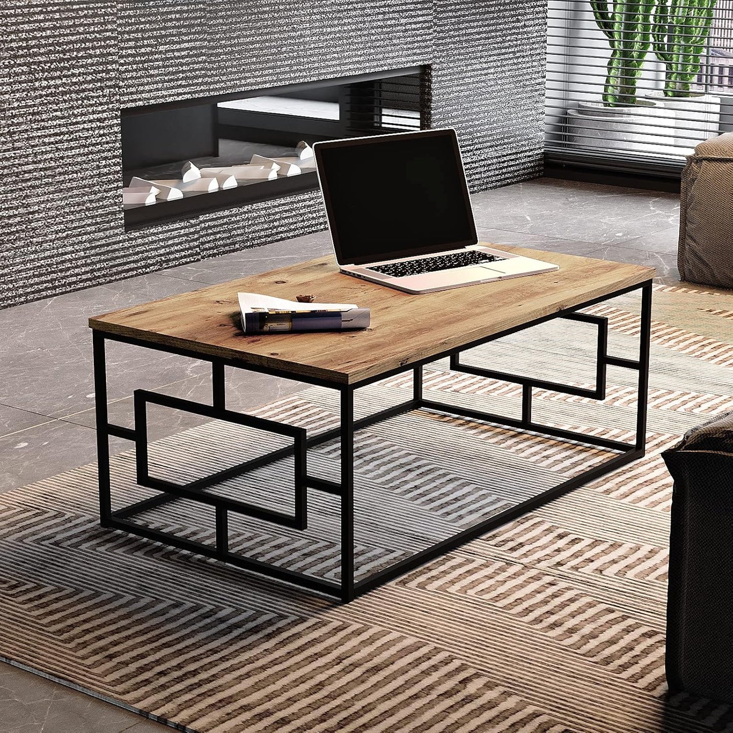 Yurupa Coffee Table,Living Room Table,Side Table,Coffee Table,Sofa Table,Easy Assembly,Metal,Industrial Design,Vintage,Wood Look,For Living Room,Balcony, Office,Home,Bedroom,VG12-A
