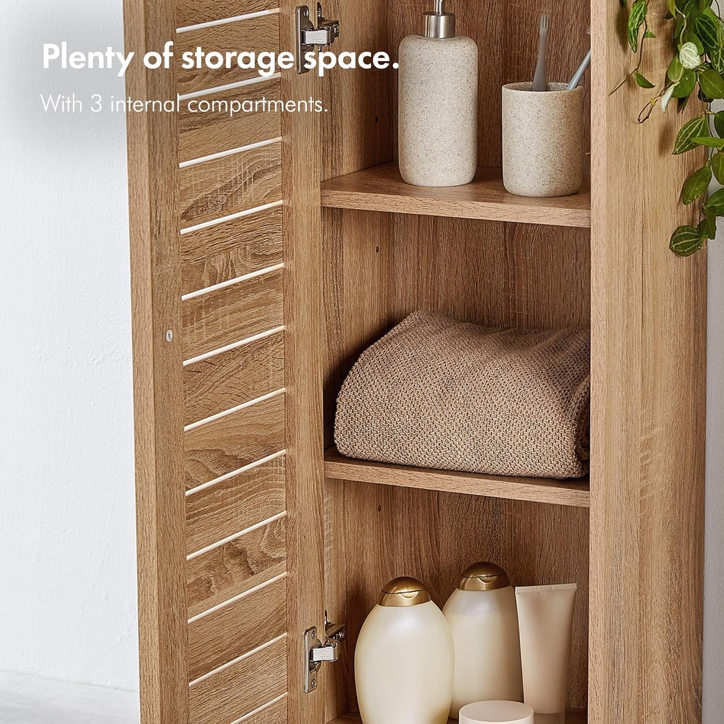 VonHaus Bathroom Storage Cabinet – Oak Wood Effect Bathroom Floor Cabinet w/Handleless Design - Small Floor Standing Cabinet w/Cupboard - Storage Unit for Bathroom, Kitchen & Hallway - Chester