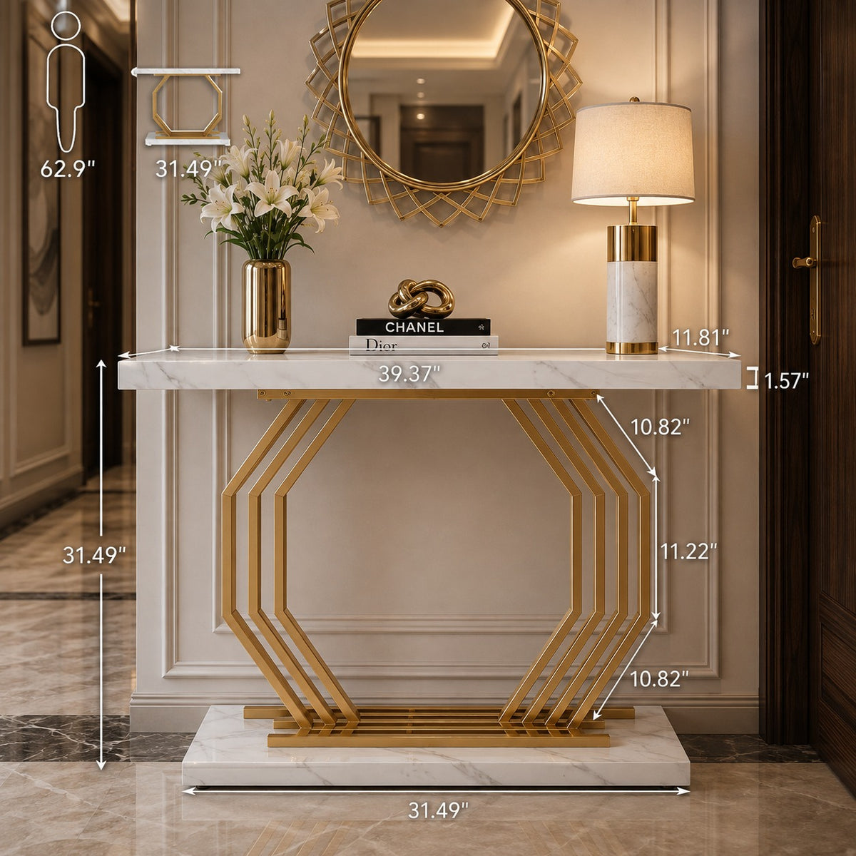 Modern Gold & Marble Console Table