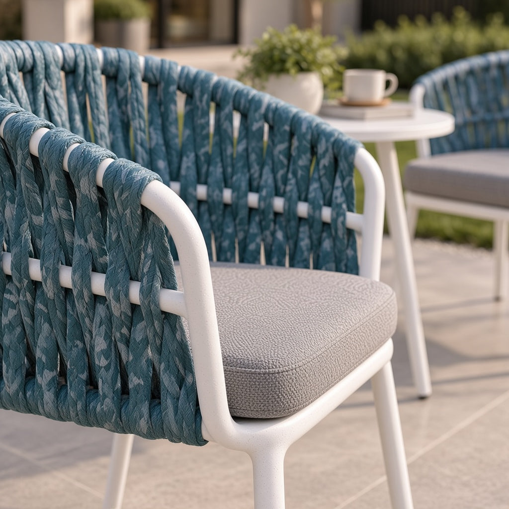 Modern Outdoor Woven Armchair with Cushioned Seat