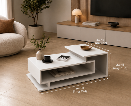 BURLYWORTH Fabelio Engineered Wood Coffee Table for Living Room, Centre Table With Storage, Modern Designer Tea Table, Sofa Set (White)