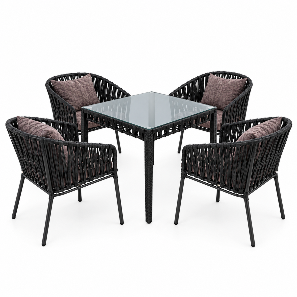 Modern Outdoor Woven Patio Dining Set with Glass Table