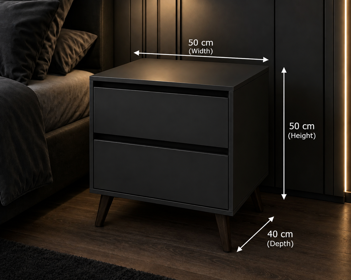 Modern Black 2-Drawer Nightstand