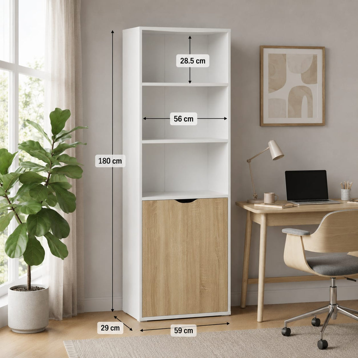 Tall Bookcase Modern Storage Cupboard Display Unit