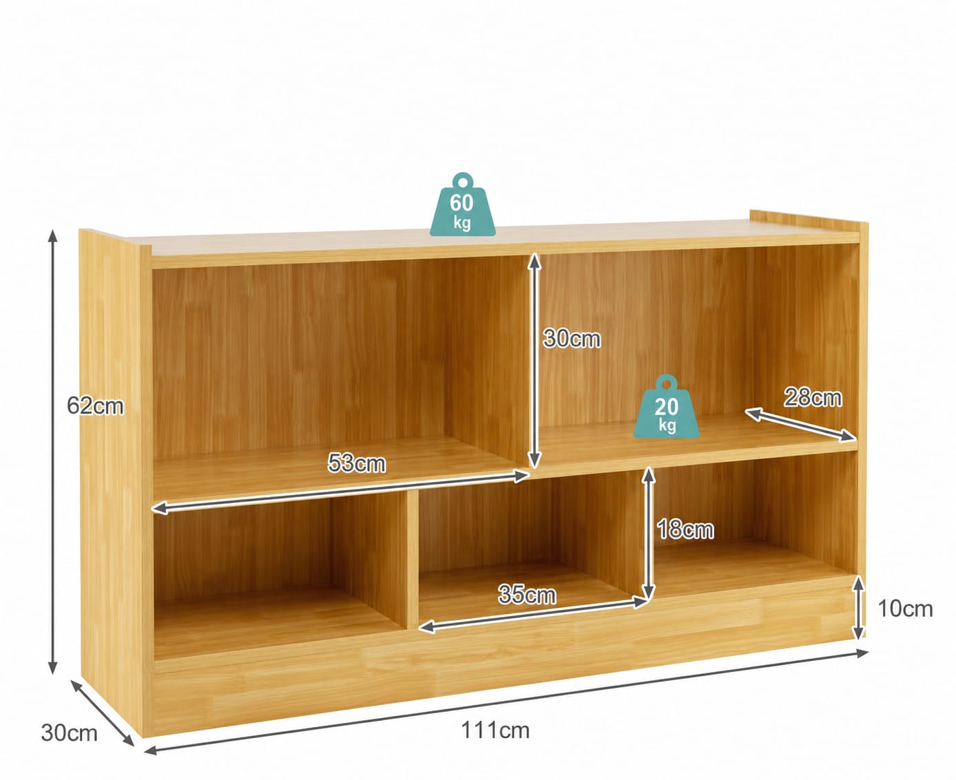 COSTWAY Wooden Cube Bookcase, 2 Tier Open Storage Shelving Unit with 5 Compartments, Freestanding Display Bookshelf for Living Room, Kids Playroom and Study (Wooden)