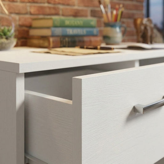 Madesa Compact Computer Desk with 1 Drawer and 1 Door, Study Table for Small Spaces, Wood, 77 H x 45 D x 110 L cm - White