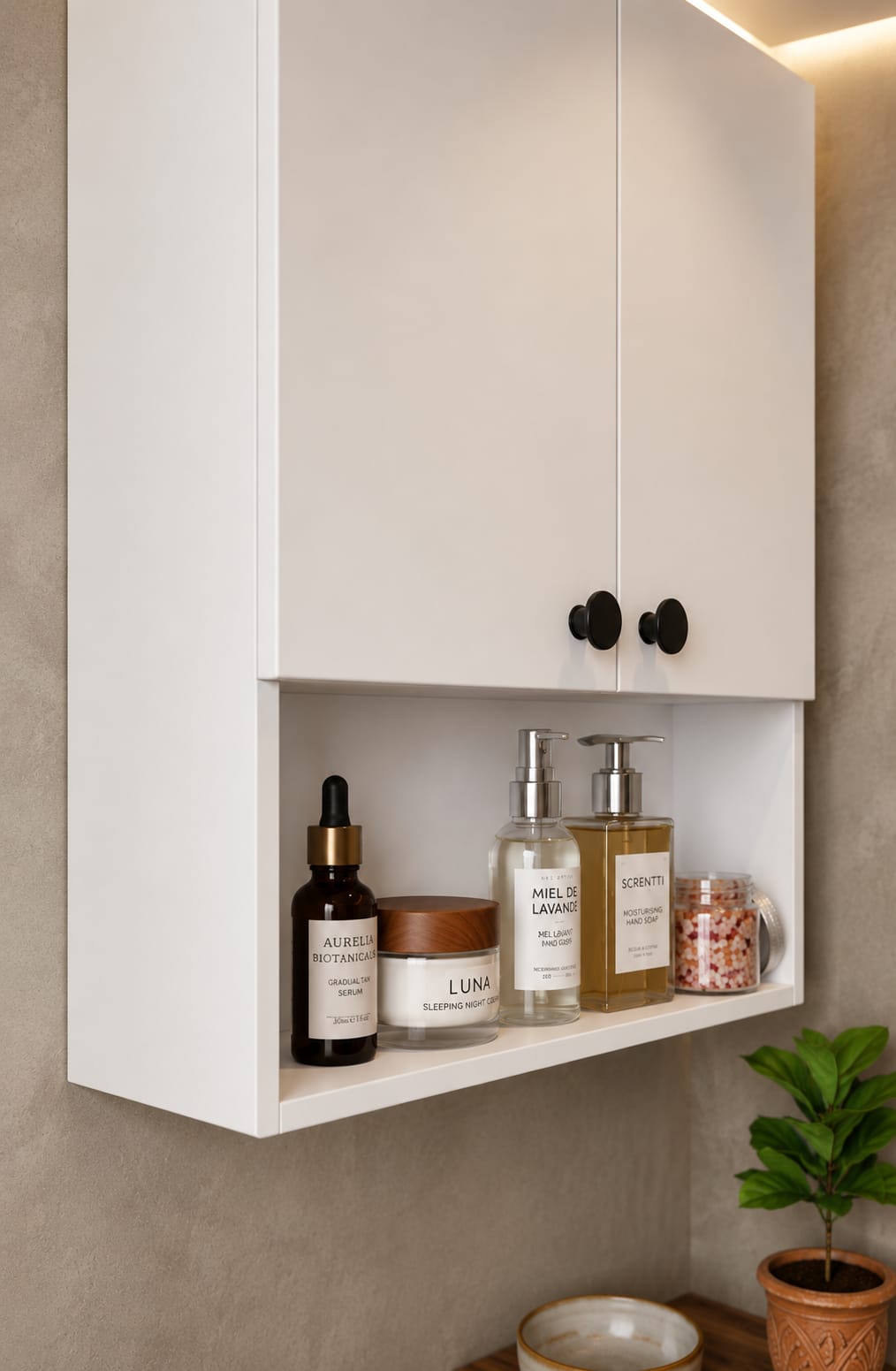Modern Wall-Mounted Bathroom Storage Cabinet with Open Shelf – White Medicine Cabinet
