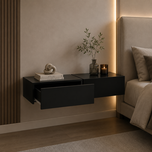 Oslo Wall Shelf with Drawer Set of 2 Bedside Table Floating Bedside