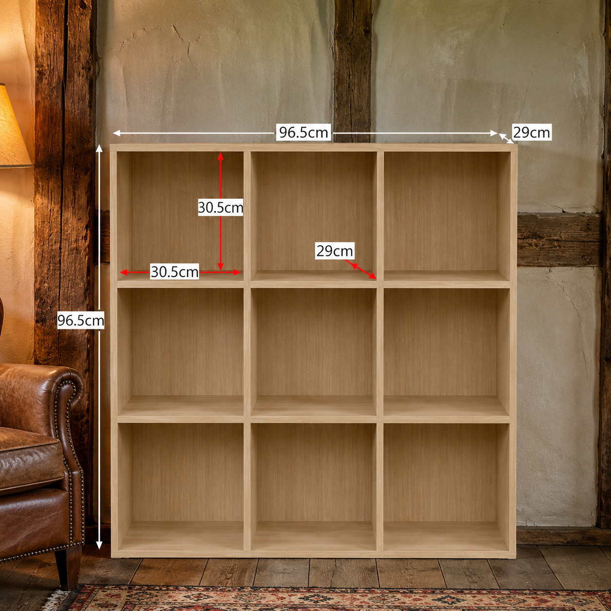 Vida Designs Durham Cube Bookcase Storage Organiser Living Room Bookshelf Home Office Furniture (9 Cube, Oak)