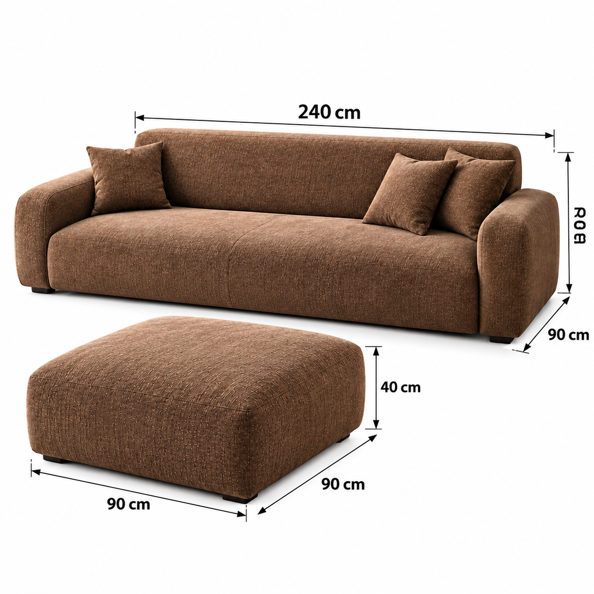 Modern 3-Seater Sofa with Matching Ottoman