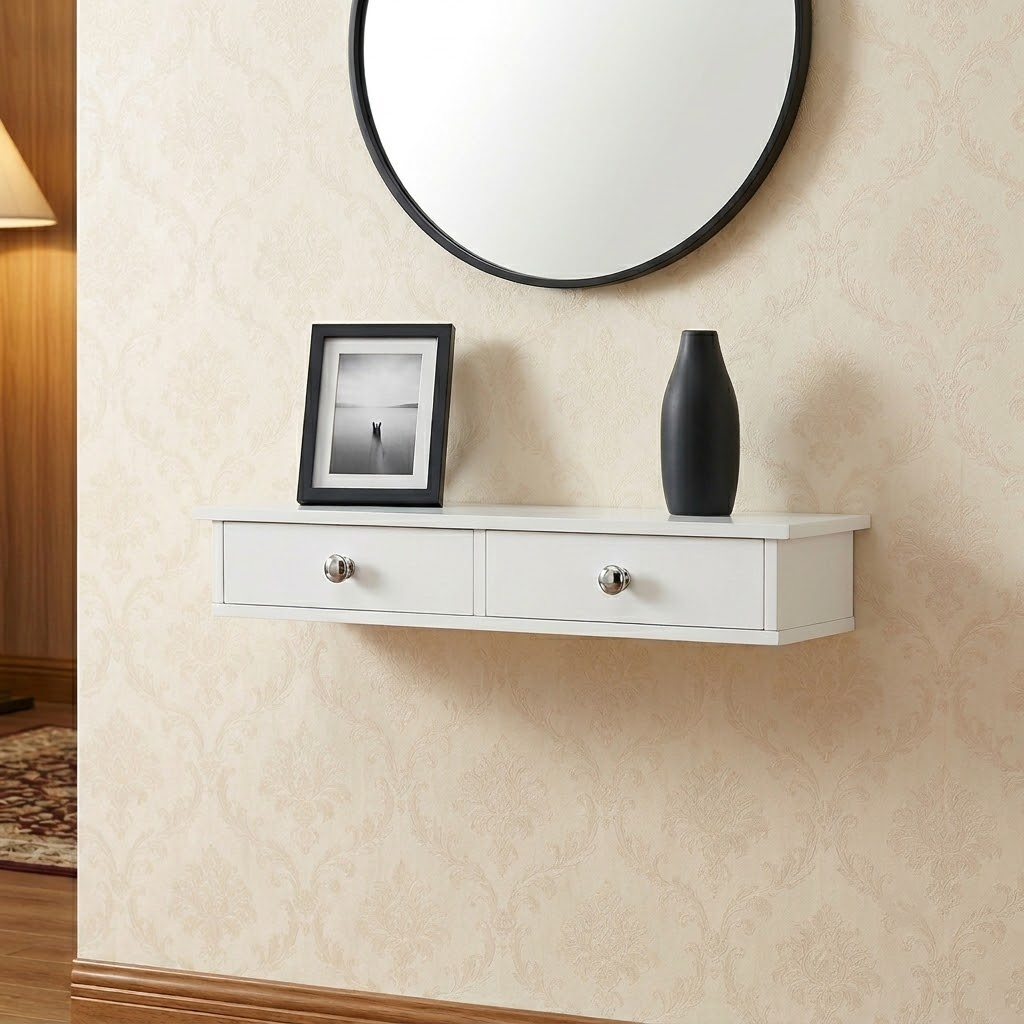 Wall Shelf with 2 Drawers 10 x 60 x 15 cm White