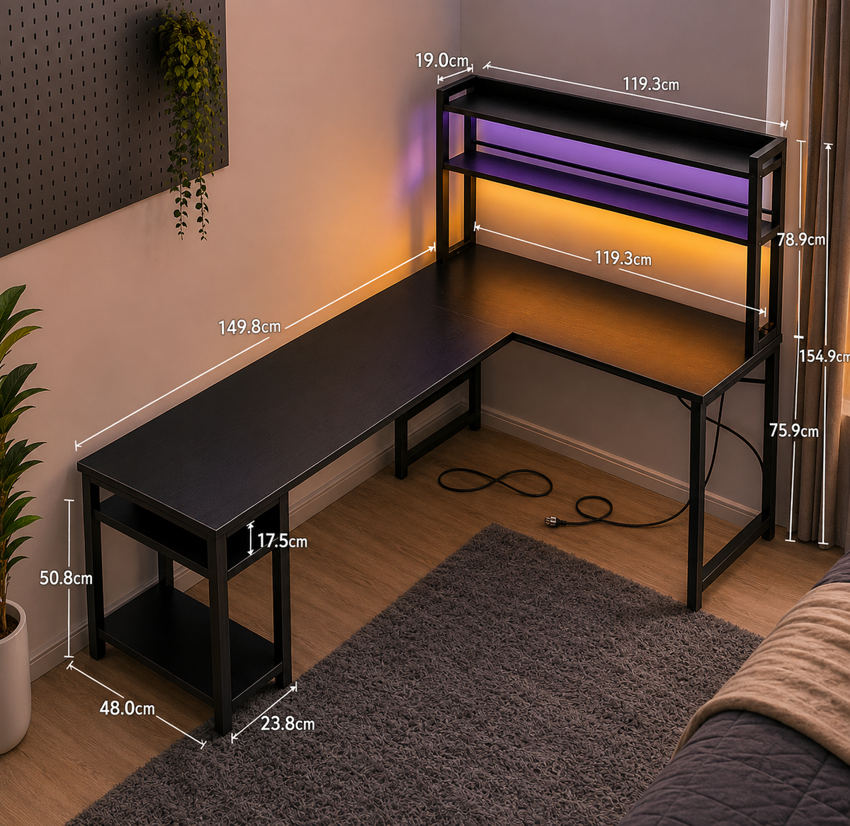Modern L-Shaped Computer Desk with Hutch