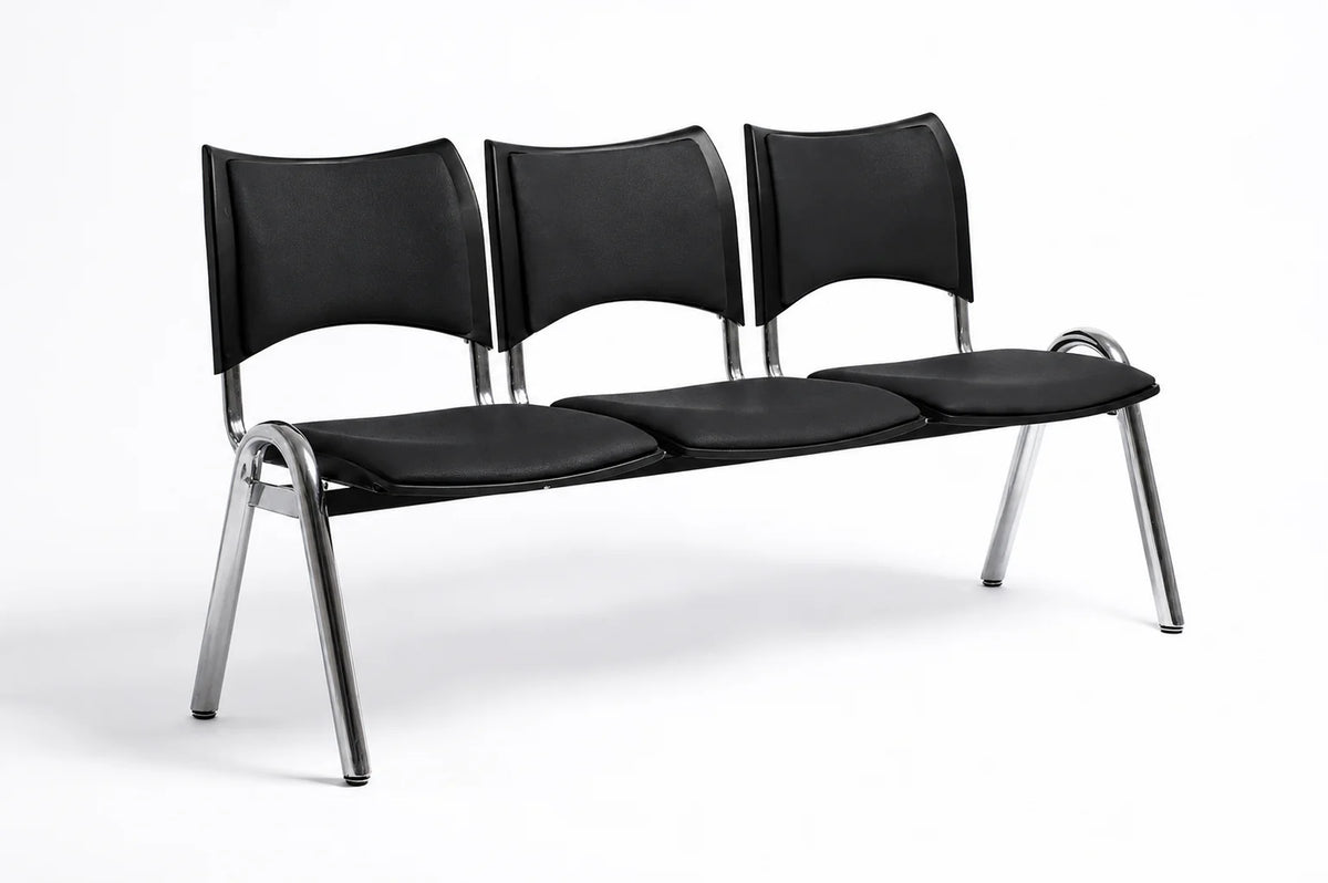 Modern 3-Seater Waiting Room Bench with Padded Seats & Chrome Frame
